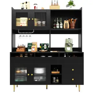 MERAX Buffet de cuisine 145cm en mdf avec 4 portes en verre,tiroirs,ca... pas cher