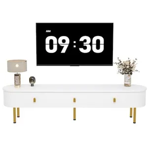 MERAX Meuble tv,banc tv bas à poser 174cm avec 3 tiroirs,coins incurvé... pas cher
