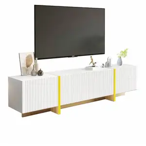 MERAX Meuble tv blanc+doré 190 cm mdf meuble tv bicolore pas cher