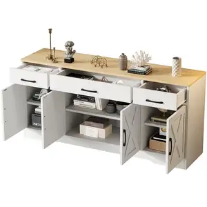 MERAX Buffet 4 porte(s) 3 tiroir(s) - 160 cm blanc mdf buffet blanc pas cher