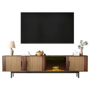 MERAX Meuble tv naturel 200 cm led mdf meuble tv naturel pas cher
