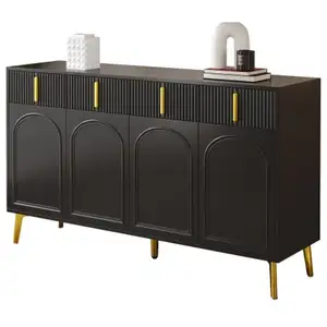 MERAX Buffet 4 porte(s) 4 tiroir(s) - 140 cm noir mdf buffet noir pas cher