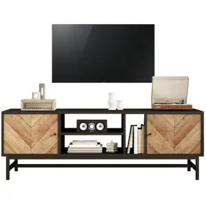 MERAX Meuble tv noir+naturel 150 cm panneau de particules meuble tv bicolore pas cher