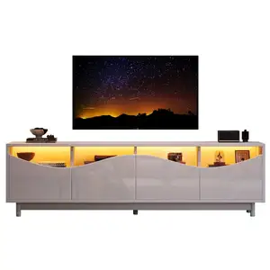 MERAX Meuble tv blanc 175 cm led mdf meuble tv blanc pas cher
