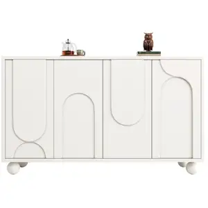 MERAX Buffet en mdf avec 4 portes,pieds en pin et anti-basculement,120x35x buffet blanc pas cher