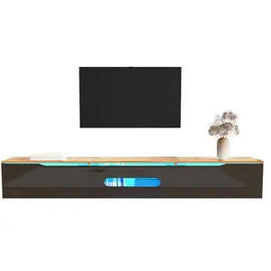 MERAX Meuble tv naturel+noir 180 cm led mdf meuble tv bicolore pas cher