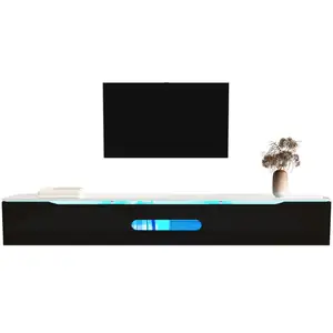 MERAX Meuble tv blanc 180 cm led mdf meuble tv blanc pas cher