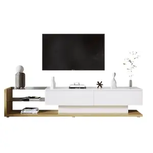MERAX Meuble tv avec 2 tiroirs et 2 niches blanc pas cher