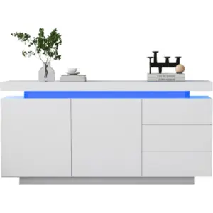 MERAX Buffet bas avec 3 tiroirs et 2 portes en blanc - meuble de rangement pas cher