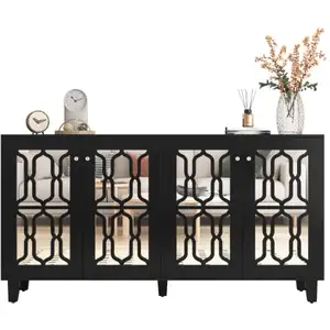 MERAX Buffet bas noir avec 4 portes - meuble de rangement pas cher