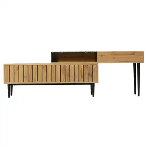 MERAX Meuble tv extensible l.129-200 cm marbre et grain de bois meuble tv bois foncé pas cher