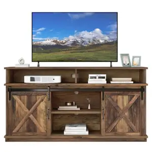 MERAX Meuble tv avec 2 portes + 4 niches marron meuble tv marron pas cher