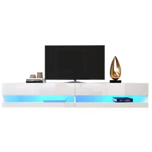 MERAX Meuble tv led 140x40x30,5cm, blanc meuble tv blanc pas cher