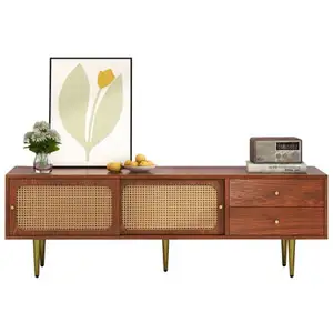 MERAX Meuble tv l.160 cm marron avec 2 tiroirs et 2 portes pas cher