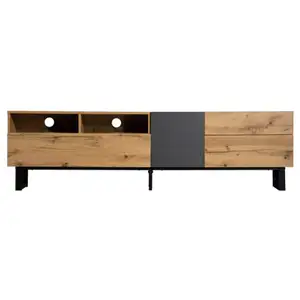 MERAX Meuble tv,banc tv bas à poser 180cm en mdf avec 2 portes,2 tiroirs et 2 niches,naturel meuble tv naturel pas cher