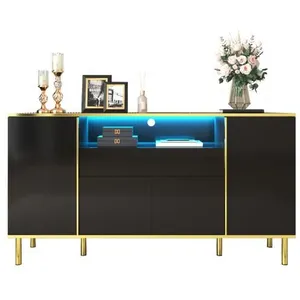 MERAX Buffet 4 porte(s) 1 tiroir(s) - 150 cm noir led mdf buffet noir pas cher