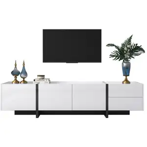 MERAX Meuble tv avec 3 portes et 2 tiroirs en blanc pas cher