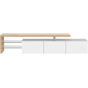 MERAX Meuble tv avec 3 portes et 2 niches en blanc meuble tv blanc pas cher
