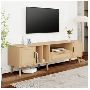 MODERNLUXE Meuble TV 180 cm, décoration rotin, 2 portes et 1 tiroir, p... pas cher