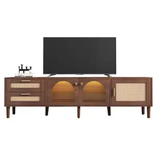 MERAX Meuble tv marron 180 cm led panneau de particules meuble tv bois foncé pas cher