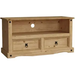 Corona Meuble TV en Pin Massif 2 Tiroirs Meuble de Rangement H 51 x L ... pas cher