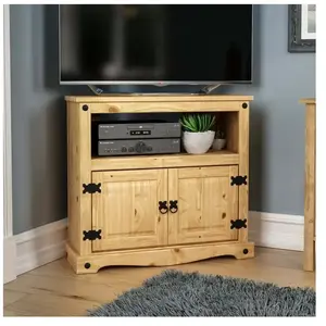 Corona Meuble TV d’Angle en Pin Massif 2 Portes Meuble de Rangement H ... pas cher