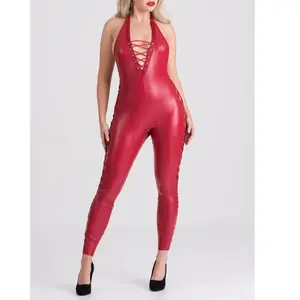 Combinaison catsuit similicuir à lacets Fierce rouge S