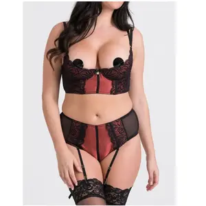 Lovehoney Lingerie Ensemble 2 pièces ouvert Dark Paradise rouge & noir GT XL/2XL