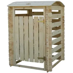 TIMBELA Cache Poubelle en Bois à Porte Verrouillables - 97cm x 97cm x H137cm T... pas cher
