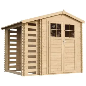 TIMBELA M386F Abri de jardin en bois et range bûches AVEC SOL TRAITÉ