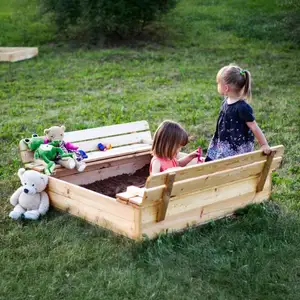 Comparateur de prix : Bac à sable en bois avec couvercle et banc rabattables - 118 x 122 x H20 cm, bac à sable avec couvercle, bac à sable pour enfants, bac à sable en