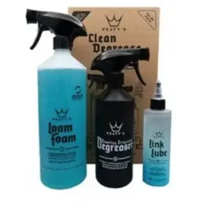 Pack de démarrage de nettoyage de vélo Peaty's Clean, Degrease & LubeVendu parbikeinn