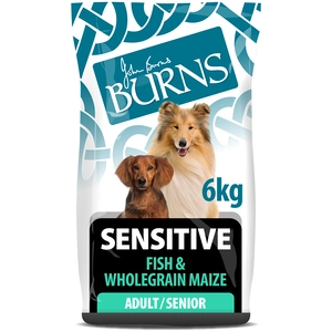 Burns 6kg Poisson et maïs complet Nourriture sèche pour chiens adultes sensibles et seniors brûlés pas cher