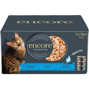 Lot mixte Encore en bouillon 12 x 70 g boîtes pour chat - sélection au poisson (3 saveurs) pas cher