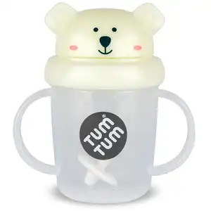 TUM TUM Tasse antifuite avec paille lestée Ours phosphorescente (200 ml)
