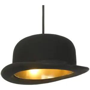 INNERMOST lampe à suspension avec le chapeau JEEVES (Chapeau melon noir avec intérieur doré - Feutre et aluminium anodisé)