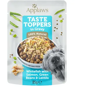 12x85g Applaws Taste Toppers en sauce poisson blanc, saumon - Pâtée po... pas cher