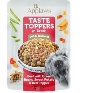 12x85g Applaws Taste Toppers en bouillon b uf, haricots verts - Pâtée ... pas cher