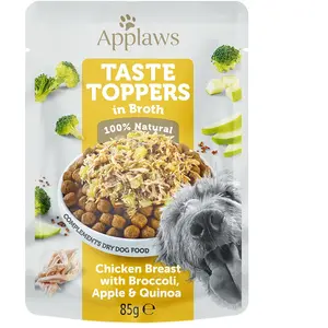 12x85g Applaws Taste Toppers en bouillon poulet, brocolis, pommes, quinoa - Pâtée pour chien pas cher