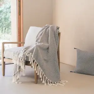 Febronie Plaid coton gris moyen 130x170 pas cher