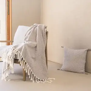 Febronie Plaid coton taupe clair 160x250 pas cher