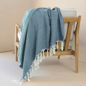 Febronie Plaid coton bleu pétrole 160x250 pas cher