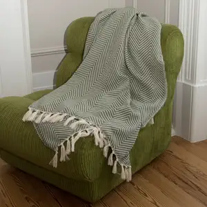 Febronie Plaid coton vert olive 130x170 pas cher