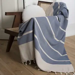 Febronie Plaid coton bleu marine 160x250 pas cher