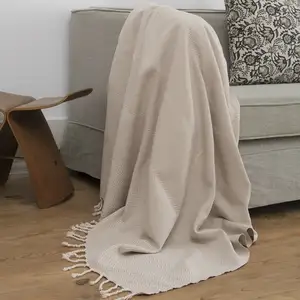 Febronie Plaid coton taupe clair 160x250 pas cher