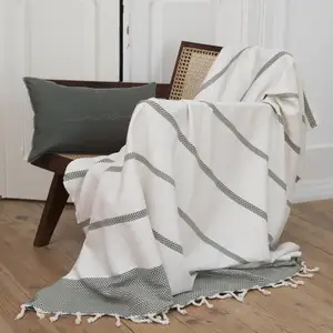 Febronie Plaid coton vert olive 130x170 pas cher