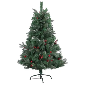 SHATCHI Grand Sapin de Noël Artificiel Faux Arbre avec Pointes givrées, Pommes de pin Rouges et barrières, 180 cm, Vert pas cher