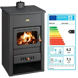 Prity - Thermopoêle à bois K2 cp W10 13,3 kW, Noir Graphite, Plaque ... pas cher