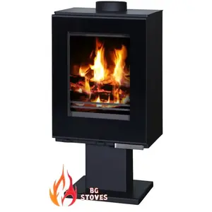 Poêle à bois Rhyton V05 9 kW design moderne avec large vitre panoram... pas cher
