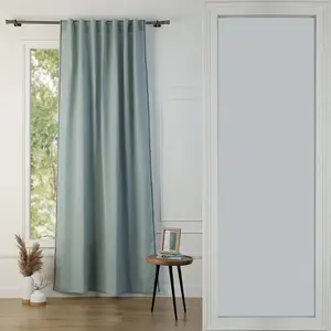 Febronie Rideau à passant lin lavé céladon / noir 140x260 pas cher